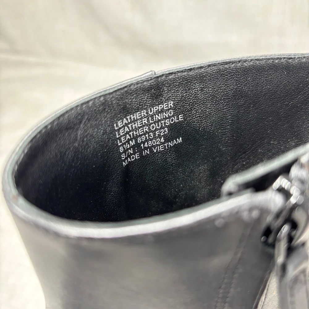Tory Burch Brooke Stamped Heel Boots Black Leather Ankle Booties Women's‎ 8.5